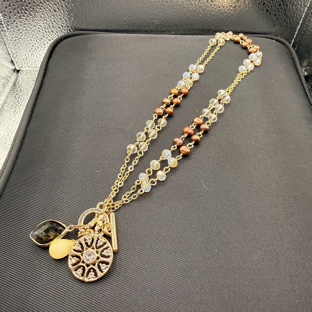WHITE HOUSE BLACK MARKET Gold Beaded Necklace with Charms